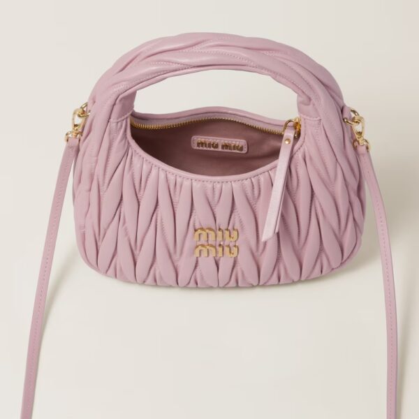 Wander Matelassé Soft Lamb Nappa Small Crescent Moon Bag Snow Pink