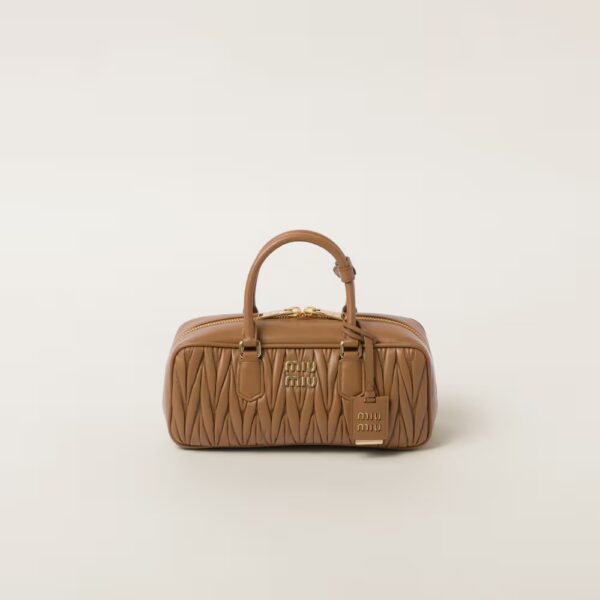 Arcadie Matelassé Large Soft Lamb Leather Handbag caramel color
