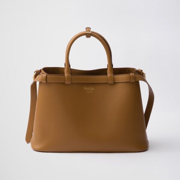 Prada Buckle Medium Leather Double-Belted Handbag